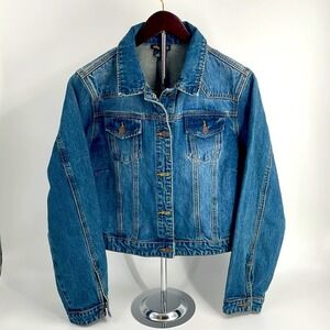 City Chic Blue Denim Jacket Womens XS 14 Plus Size Cropped Button Front Classic